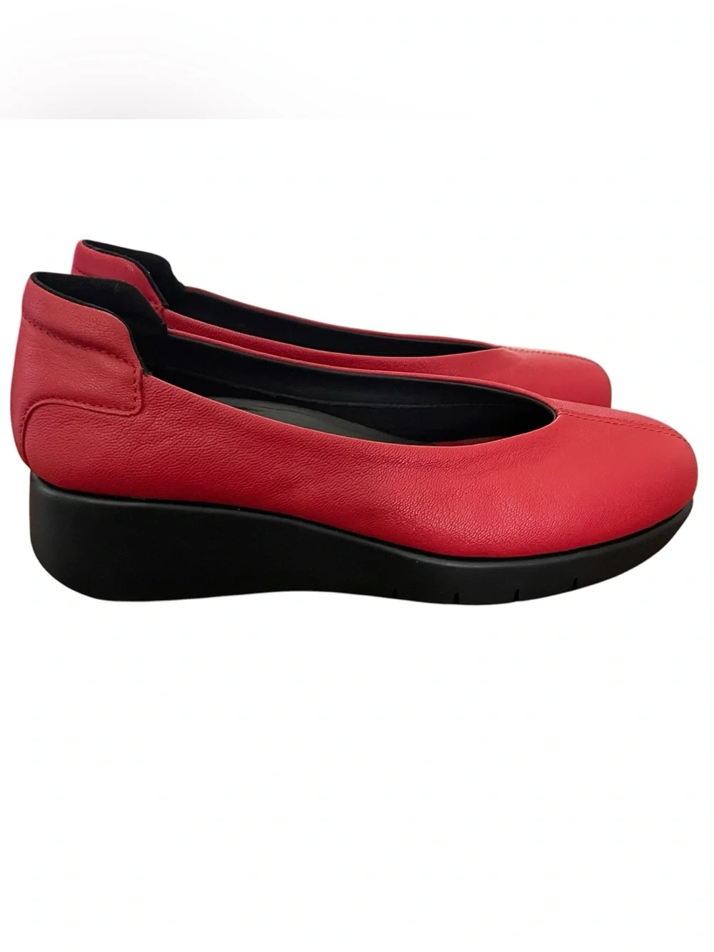 Saydo Sonia Low Wedge Shoes Red Leather Slip On Comfort Women’s Size 8 8.5